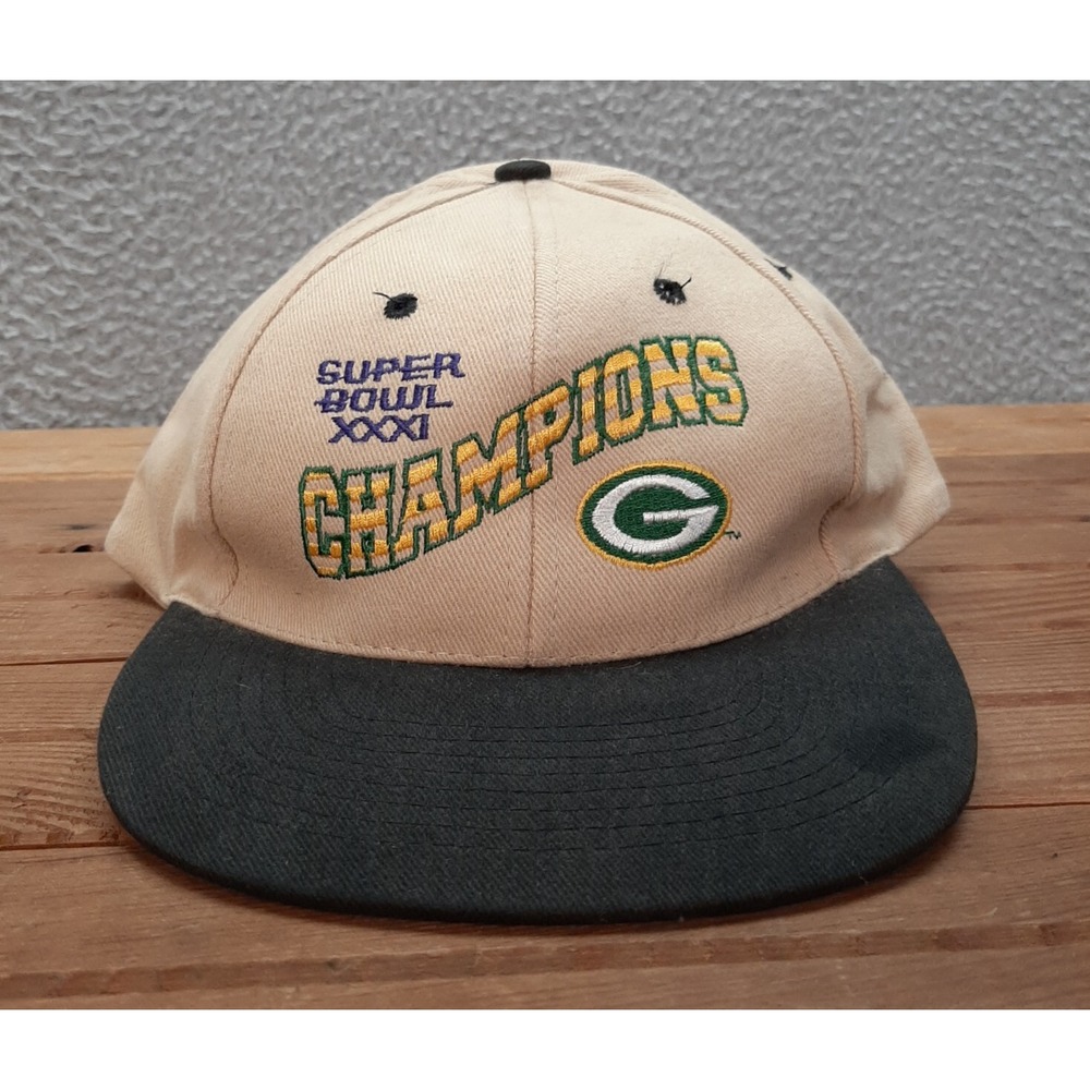 Vintage Green Bay Packers Hat Adult Black Tan Snapback Dad Cap Embroidered 90s